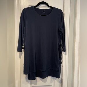 J. Jill PureJill Navy Blue Soft Comfy 3/4 Sleeve Layer Side Tie Tunic Top